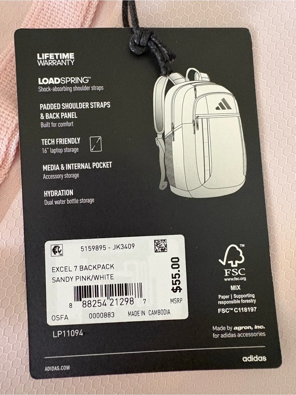 adidas Light Pink Backpack with White Logo - Picture 2 of 6
